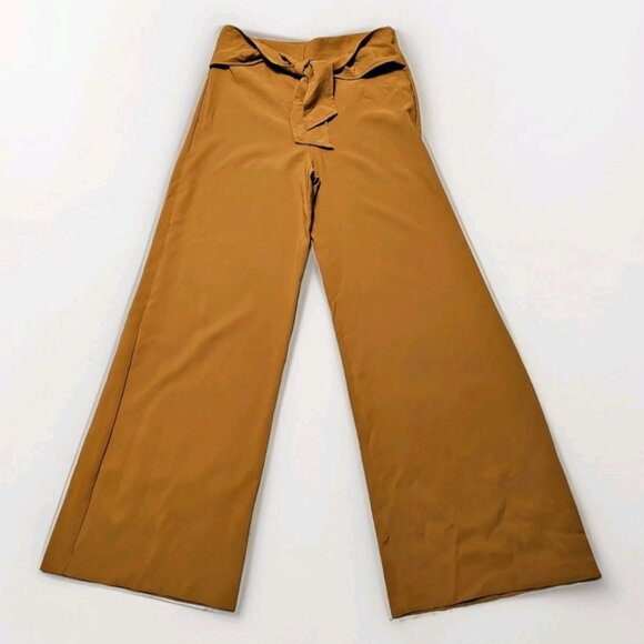 Mosaic & Co Pants - Mosaic & Co Mustard High-Rise Wide Leg Trouser Pants Tie Front Belt Women's Lg